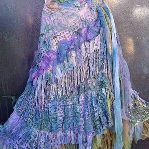 Bohemian Maxi Skirt in Purple and Green